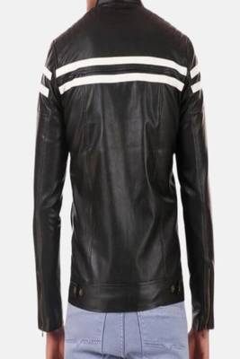 men's black lambskin leather biker jacket classic moto zip style modern top grade 2
