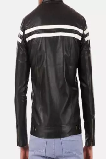 men's black lambskin leather biker jacket classic moto zip style modern top grade