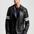 Black quilted leather biker jacket moto style zip-up jacket with stripe detail