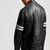 Black quilted leather biker jacket moto style zip-up jacket with stripe detail