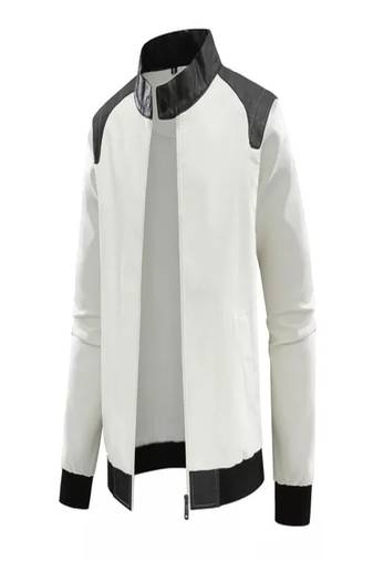 Men's white lambskin leather jacket  slim fit moto style zipper black stripe
