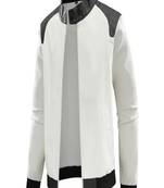 Men's white lambskin leather jacket  slim fit moto style zipper black stripe