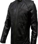 Black quilted leather biker jacket motorcycle style zip-up jacket