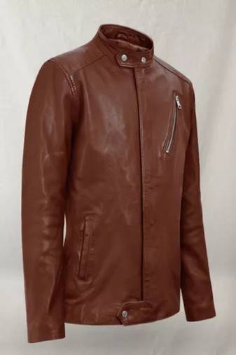 men's brown lambskin leather biker jacket classic moto zip style premium authentic