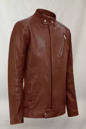 Men’s brown leather biker jacket – slim fit biker motorcycle jacket