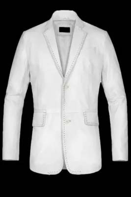 men's white lambskin leather blazer jacket classic zip up style 1