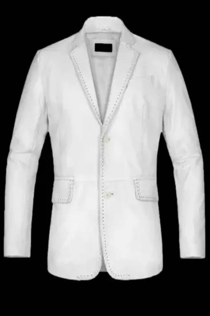 Men’s white genuine leather blazer slim fit classic formal jacket handmade premium lambskin coat
