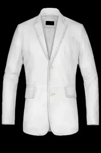 men's white lambskin leather blazer jacket classic zip up style