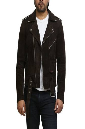 Men’s brown suede leather jacket slim fit genuine leather casual wear jacket