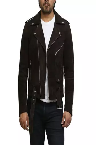 Men’s brown suede leather jacket slim fit genuine leather casual wear jacket