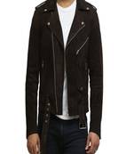 Men’s brown suede leather jacket slim fit genuine leather casual wear jacket