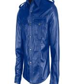 Men’s black genuine leather shirt jacket slim fit button-up casual leather shirt