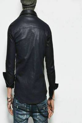 Men’s black genuine leather shirt jacket slim fit button-up casual biker style leather shirt 2