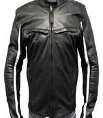 Men's black lambskin leather jacket  slim fit moto style zipper white stripe