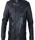 Black quilted genuine leather biker jacket motorcycle style zip-up jacket