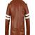 Brown quilted genuine leather biker jacket motorcycle white stripe jacket