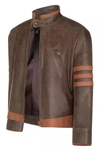 Men’s brown leather jacket field style biker jacket genuine leather
