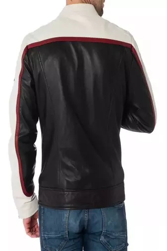 men's black and white lambskin leather biker jacket premium quilted