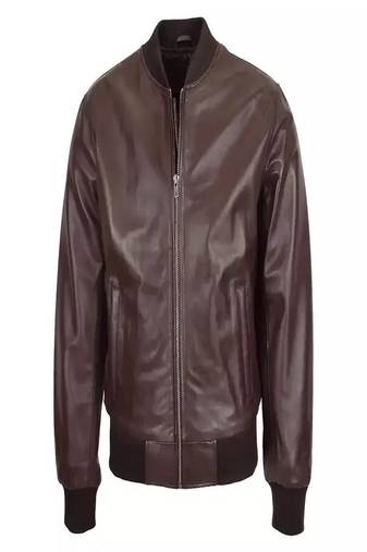 men's brown lambskin leather bomber jacket ribbed cuffs and waist authentic