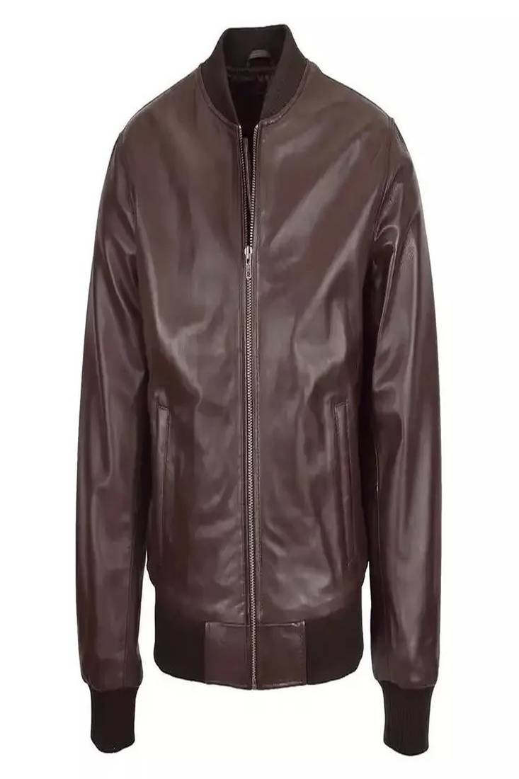 Brown bomber leather biker jacket slim fit moto style lambskin zipper jacket
