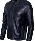Men’s genuine leather biker jacket slim fit moto style zip-up jacket
