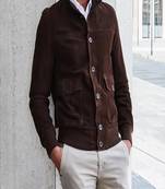 Men’s brown suede leather jacket –slim fit  genuine leather button style jacket