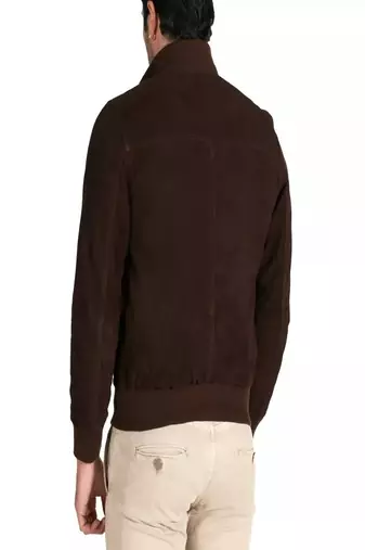 men's brown suede leather jacket classic zip up style classic