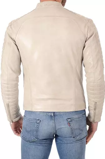 men's white lambskin leather biker jacket premium quilted design authentic