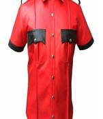 men's red lambskin leather shirt classic moto zip style premium