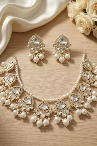 Exquisite kundan pearl Necklace :: set: gold-plated traditional jewelry for wedding