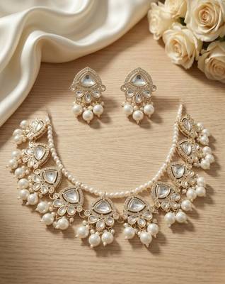 Exquisite kundan pearl Necklace :: set: gold-plated traditional jewelry for wedding 3