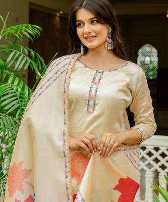 beige floral printed cotton kurta set 4