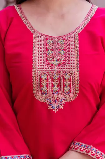dark pink embroidered kurta set