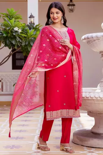 dark pink embroidered kurta set