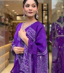 purple bandhani printed kurta set