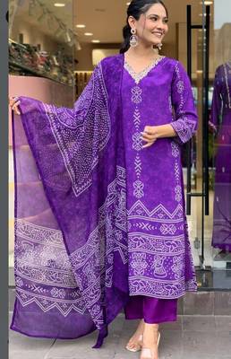 purple bandhani printed kurta set 3