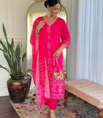 pink bandhani printed kurta set