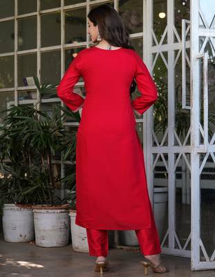 red embroidered kurta set 2