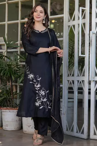 black viscose rayon kurta set