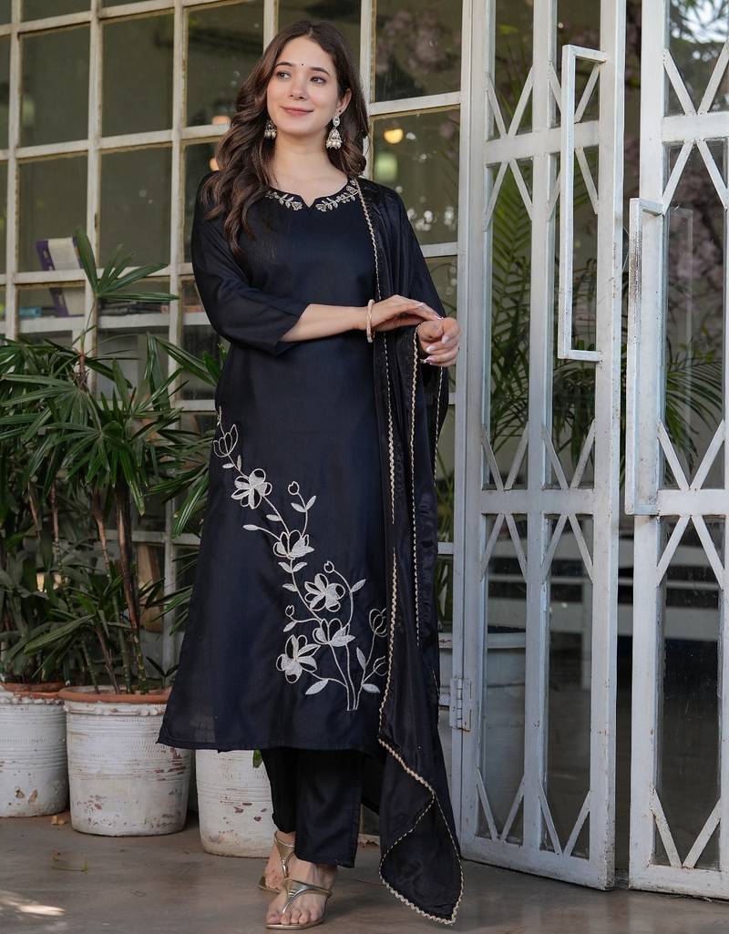black viscose rayon kurta set