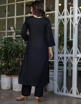 black viscose rayon kurta set 3