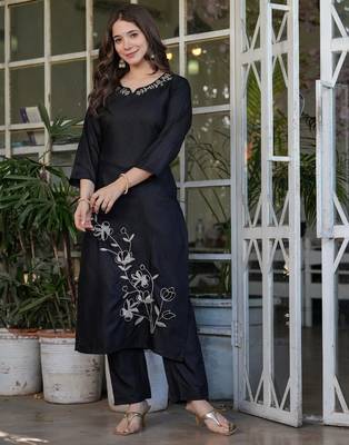 black viscose rayon kurta set 4