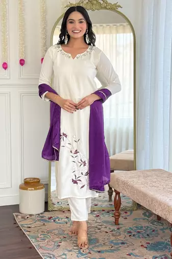 white viscose rayon kurta set