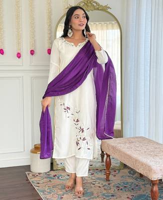 white viscose rayon kurta set 1