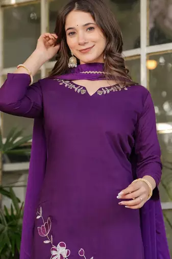 purple viscose rayon kurta set