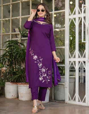 purple viscose rayon kurta set 1