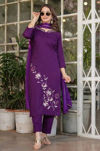 purple viscose rayon kurta set