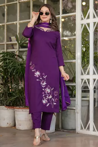 purple viscose rayon kurta set