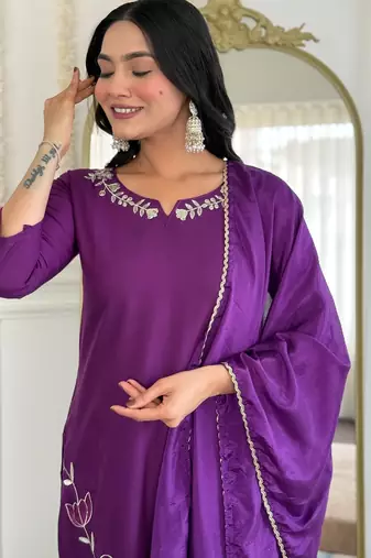 purple viscose rayon kurta set