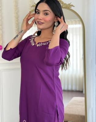 purple viscose rayon kurta set 5
